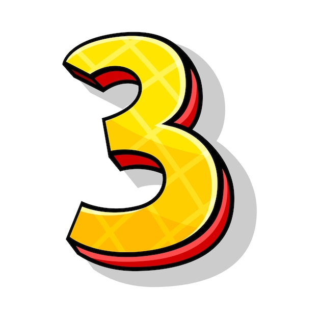 Vektor gelbe und rote isometrische nummer drei helle farben cartoon-stil das element der modernen spielerischen schriftart für jedes design oder typographische arbeiten vektorillustration isoliert auf weißem hintergrund