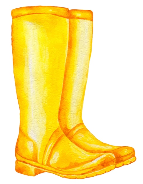 Vektor gelber gummistiefel isoliert auf weißem hintergrund aquarell handgezeichnetes clipart-element