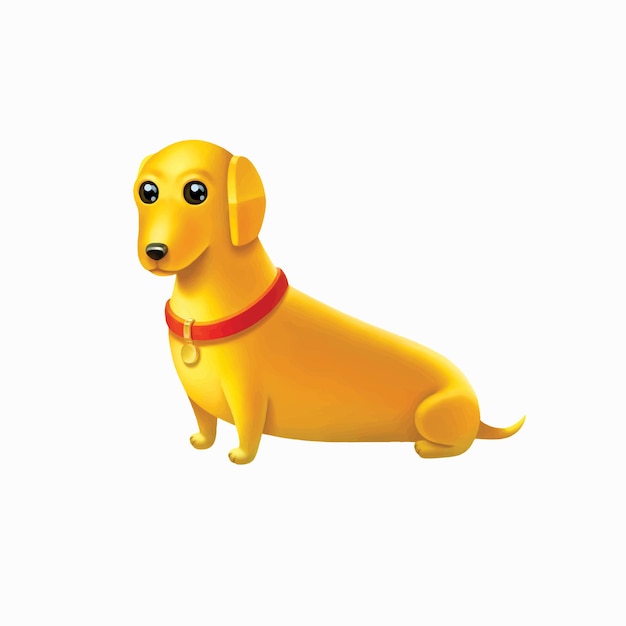 Gelber Hund mit rotem Halsband Isolierte digitale Kinderillustration