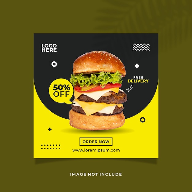 Gelber moderner Burger-Food-Restaurant auf Instagram