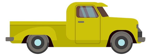 Vektor gelber pickup-truck, seitenansicht, fahrzeugsymbol isoliert auf weißem hintergrund