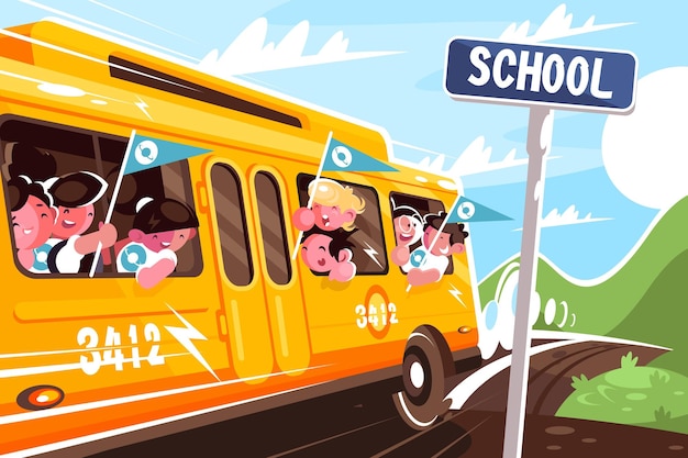 Gelber Schulbus verlässt die Schule