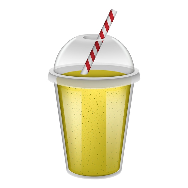 Gelber smoothie-mockup aus plastikbechern. realistische darstellung des gelben smoothie-vektormockups aus plastikbechern für webdesign, isoliert auf weißem hintergrund