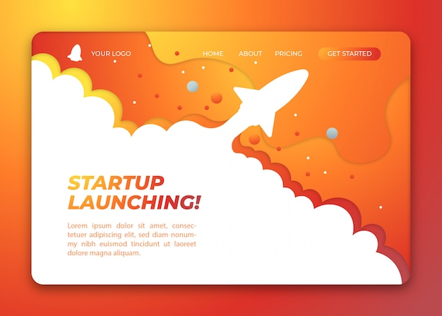 Gelber start, der mit landingpage-vorlage der raketenkonzeptillustration startet