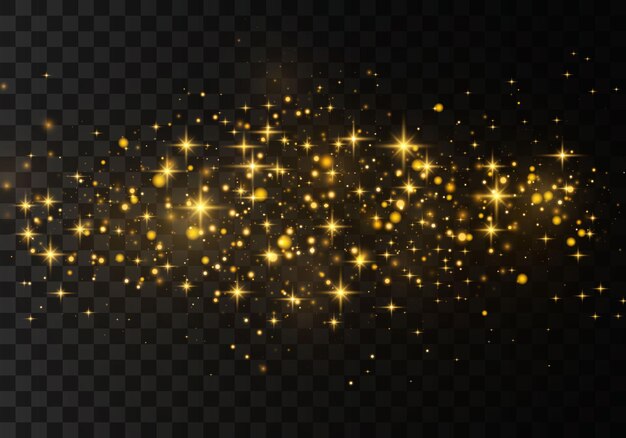 Gelber Staub, gelbe Funken und goldene Sterne leuchten mit besonderem Licht.