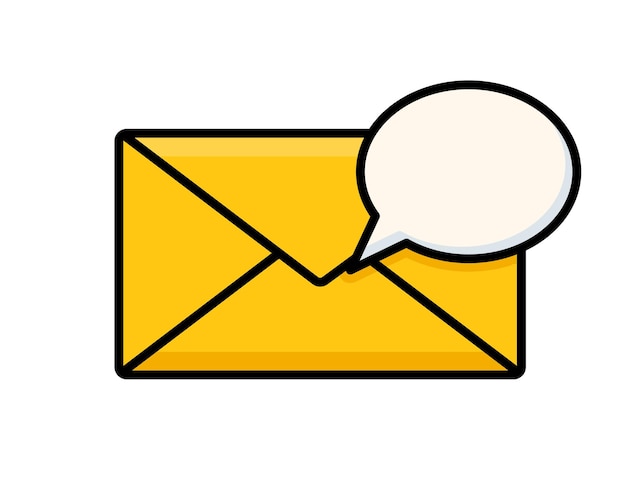 Gelber Umschlag mit Sprachblasen-Nachricht-Symbol E-Mail-Symbole