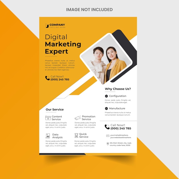 Gelber Unternehmensflyer für Marketing-Expertenunternehmen
