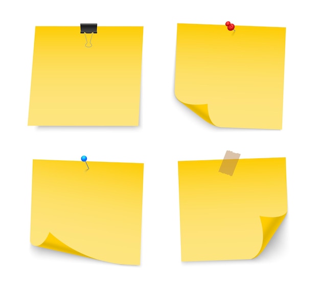 Gelbes Haftnotizpapier mit Stecknadel-Klebeband-Bindeklammer
