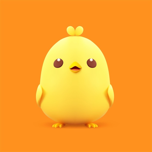Gelbes Küken, süßes Baby-Huhn, bezaubernder Charakter, 3D-Symbol, realistische Vektorillustration
