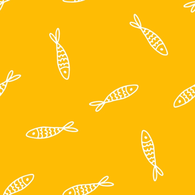 Gelbes nahtloses muster mit weißen fischen