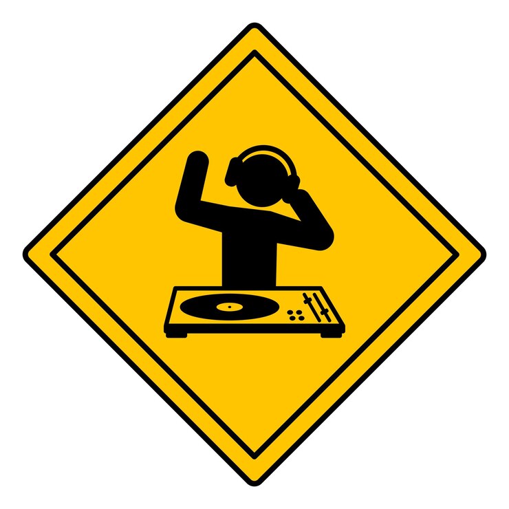Vektor gelbes schild vorsicht dj bei der arbeit