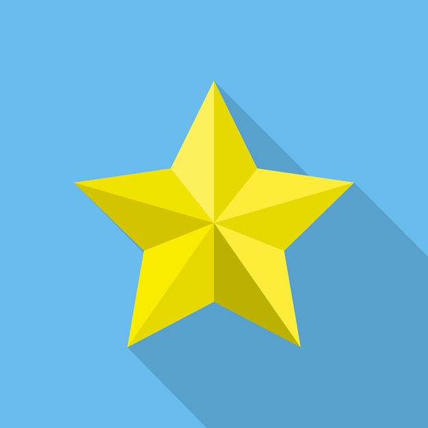 Gelbes sternsymbol im flachen design. stern auf blauem hintergrund mit langem schatten. vektor-illustration.