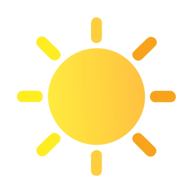 gelbes und orangefarbenes Sonnenbild auf weißem Hintergrund ein einfaches und minimalistisches Bild