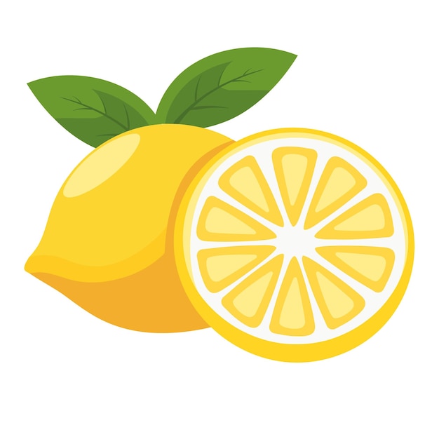 Gelbes Zitronen-Flach-Logo mit zitronenflachem Design mit isoliertem weißen Hintergrund