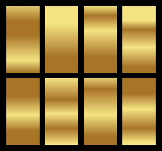Vektor gelbgold-kollektion mit farbverläufen, metallische farbverläufe, glanzgold-texturen