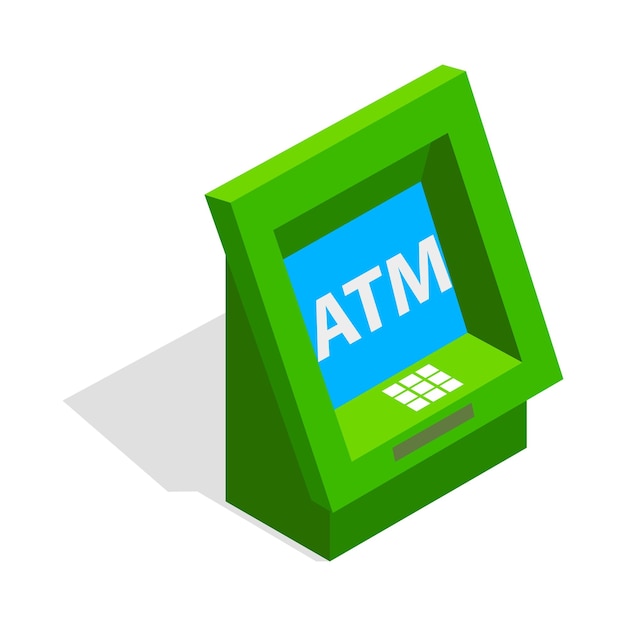 Geldautomaten-symbol im isometrischen 3d-stil isoliert auf weißem hintergrund geldsymbol