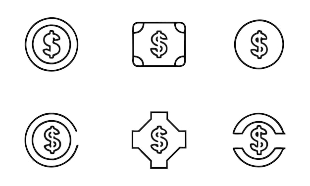 Geldbearbeitbare umriss-ikonen isolierte flache vektorillustration auf weißem hintergrund