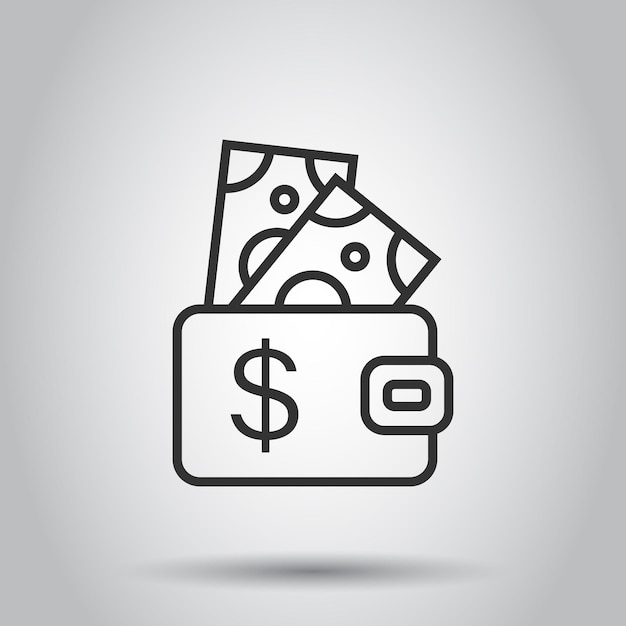 Vektor geldbörse mit dollar-symbol im flachen stil illustration des geldbörsenvektors auf weißem, isoliertem hintergrund geschäftskonzept für finanztaschen