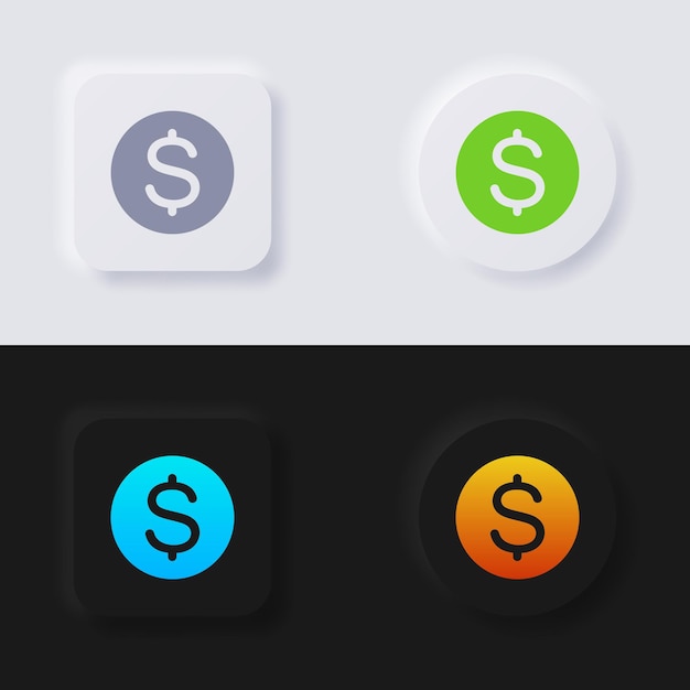 Geldmünzen-Icon-Set, Multicolor-Neumorphismus-Schaltfläche, weiches UI-Design für Webdesign.