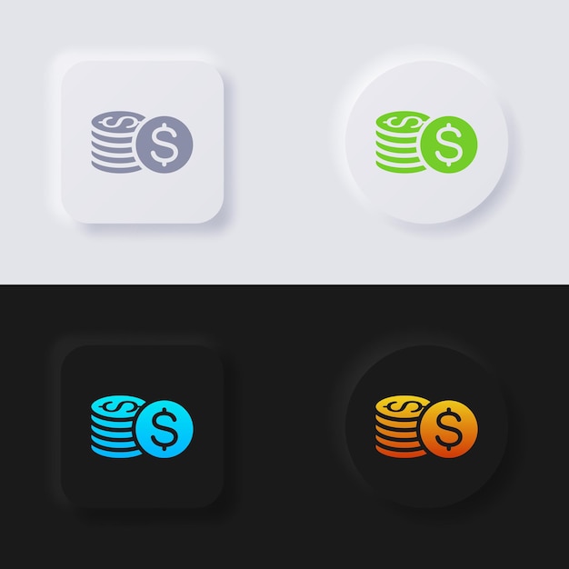 Geldmünzen-Icon-Set, Multicolor-Neumorphismus-Schaltfläche, weiches UI-Design für Webdesign.