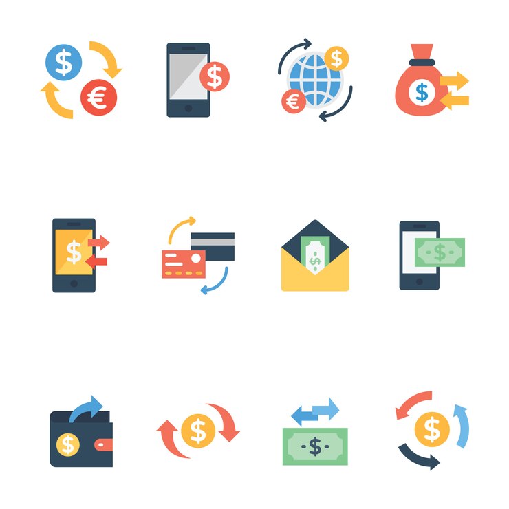 Vektor geldtransferpaket im flat design