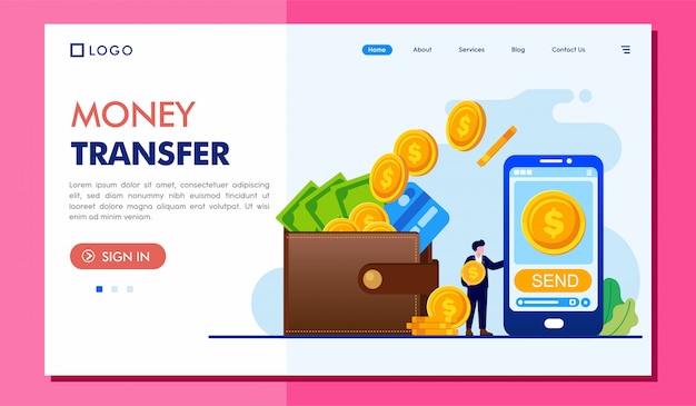 Geldüberweisung Landing Page Website Illustration Template