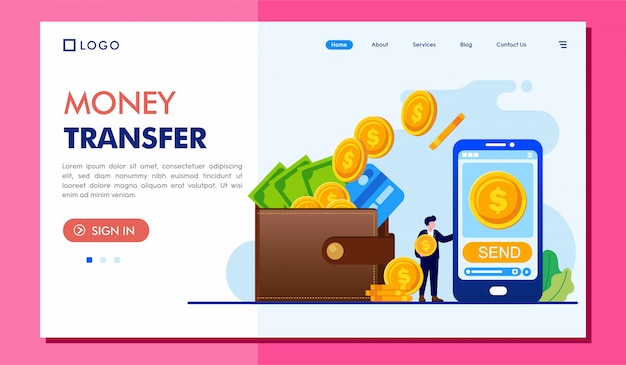 Geldüberweisung landing page website illustration template