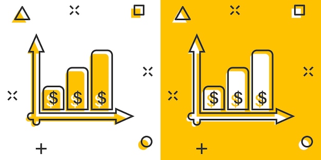 Geldwachstumssymbol im Comic-Stil Pfeil Fortschritt Cartoon-Vektor-Illustration auf weißem, isoliertem Hintergrund Geschäftskonzept mit Karriere-Splash-Effekt