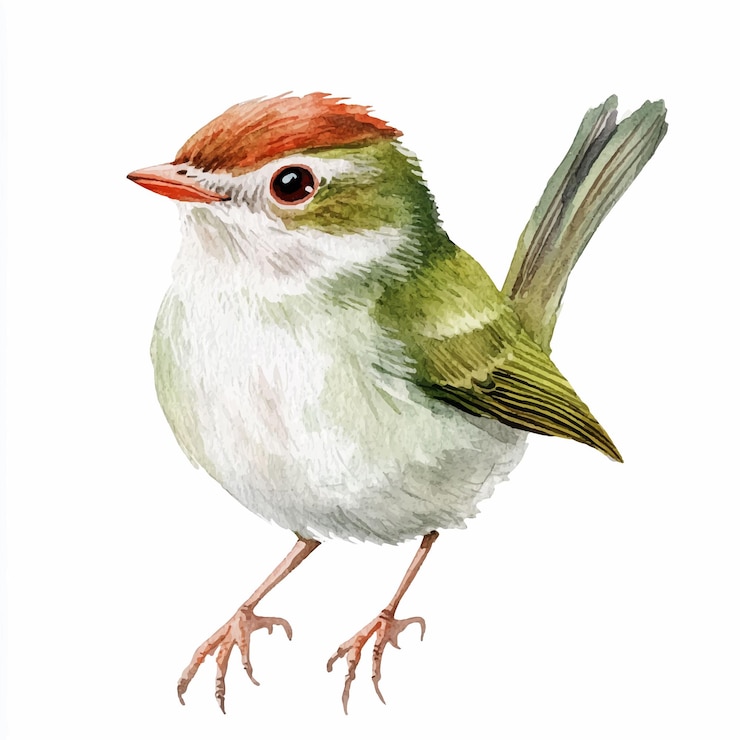 Vektor gemeinsame tailorbird aquarell-clipart-illustration isoliert
