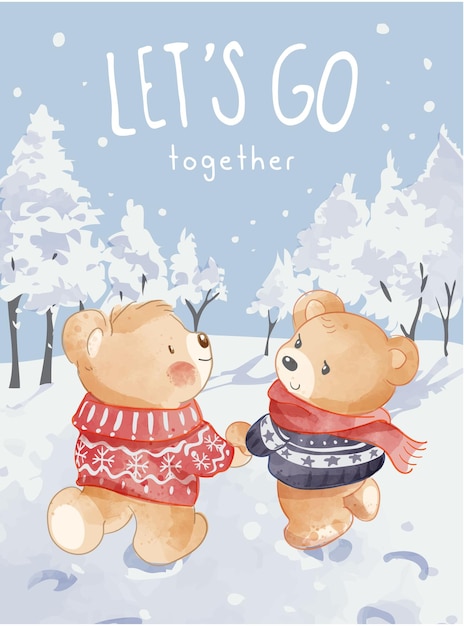 Vektor gemeinsamer slogan mit cartoon-reizender bärenpaar-illustration