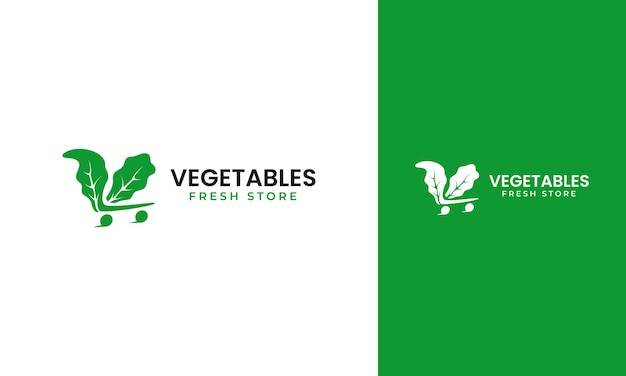 Vektor gemüse-frischladen-logo mit salat- und trolley-konzept