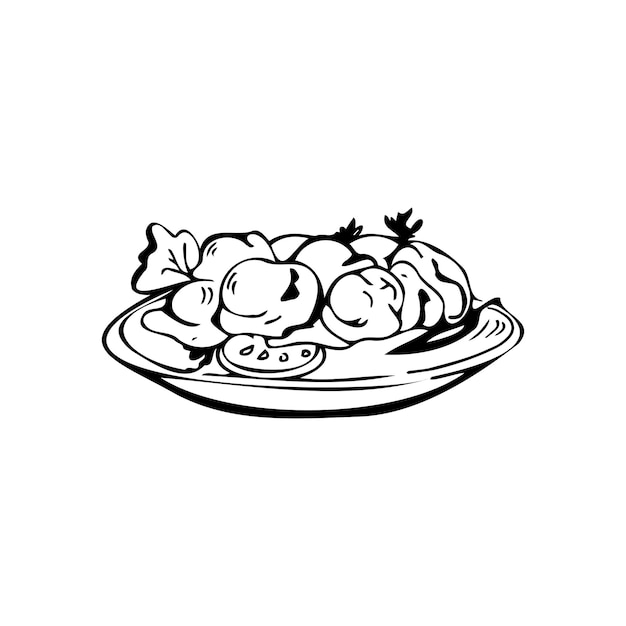 Gemüsesalat dünne schwarze Linien auf weißem Hintergrund Vektor-Illustration