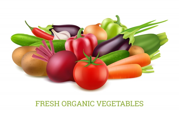 Vektor gemüsesammlung 3d. realistische bilder der organischen veganen gesunden lebensmittelnahrung