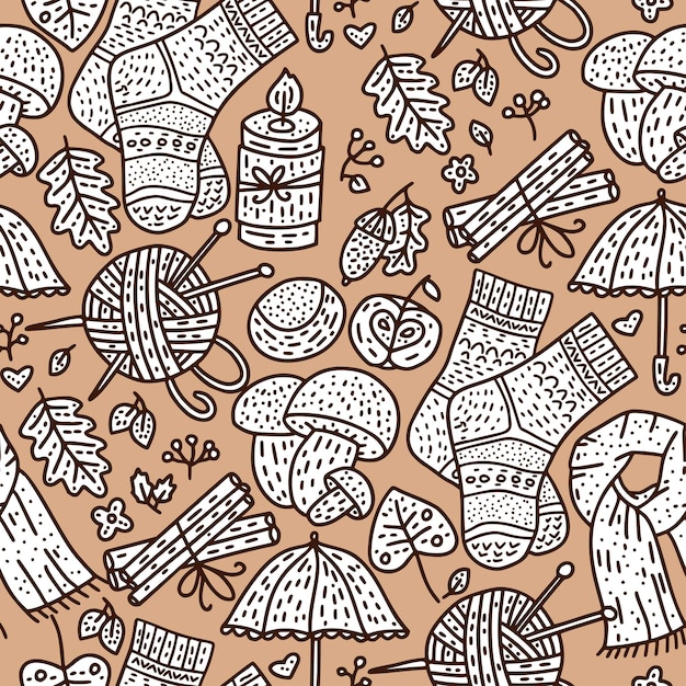 Gemütliche herbst-vektor-illustration detaillierte illustration des herbst-doodles