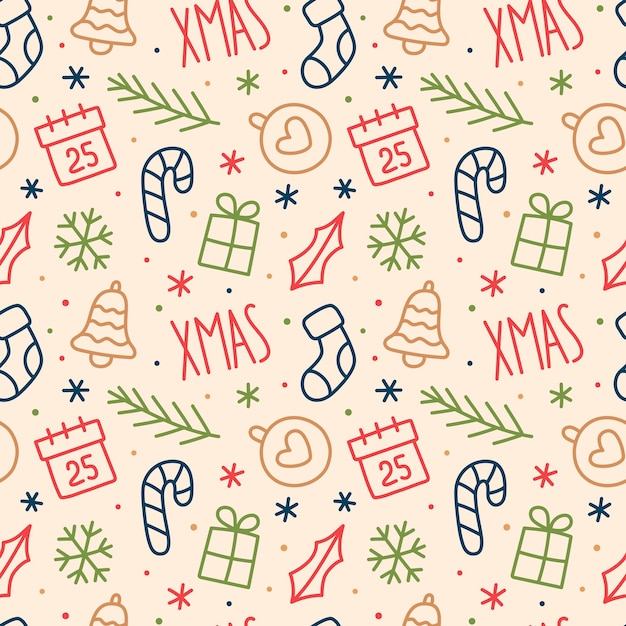 Gemütliches weihnachtliches handgezeichnetes nahtloses Muster für Verpackungspapier Doodle-Vektor