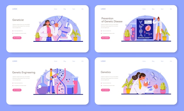 Genetiker-webbanner oder landingpage-set medizin und wissenschaftstechnologie