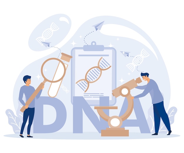 Vektor genetisches dna-wissenschaftskonzept großes gen-helix-zeichen laborgeräte moderne illustration des flachen vektors