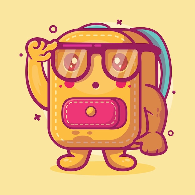 geniales schultaschen-charakter-maskottchen mit denkendem ausdruck lokalisiertem cartoon im flachen stildesign