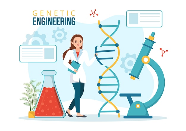 Gentechnik und dna-modifikation illustration mit genforschung oder experimentalwissenschaftler