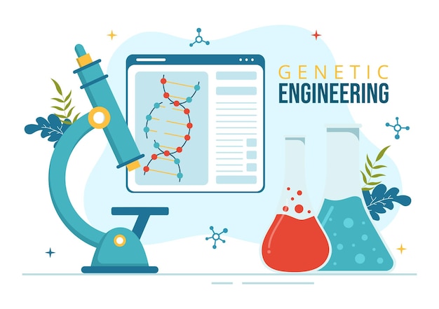 Gentechnik und dna-modifikation illustration mit genforschung oder experimentalwissenschaftler