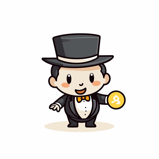 Gentleman mit goldmünze cute cartoon-vektor-illustration