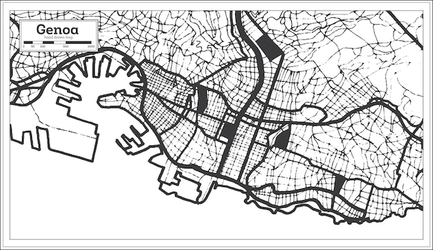 Vektor genua italien stadtplan in schwarz-weiß-farbe im retro-stil übersichtskarte vektor-illustration