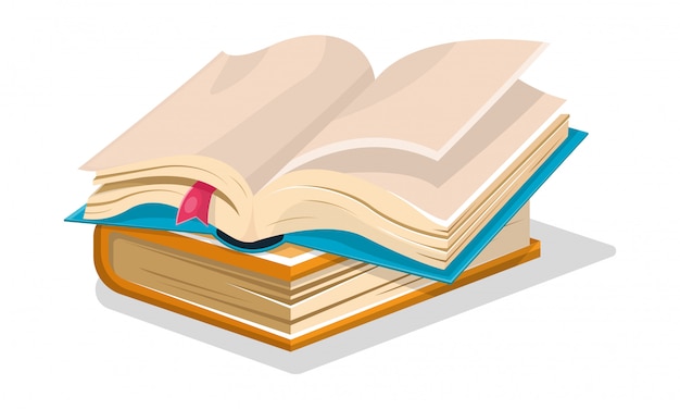 Geöffnetes blaues Buch mit leeren Blättern und rosa Lesezeichen ist auf geschlossenem blauem anderen.