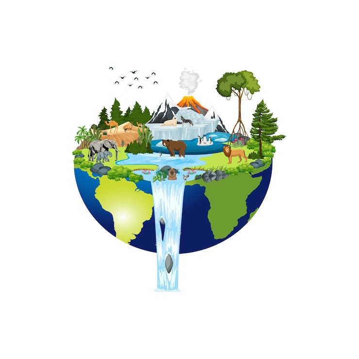 Vektor geographie und artenvielfalt der tierwelt der erde nach dem tierweltkonzept „animal on earth“.