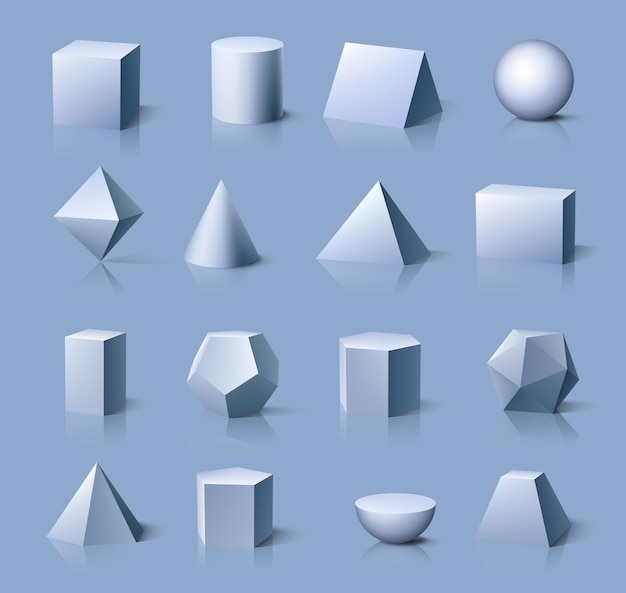 Vektor geometrische 3d-formen setzen würfelzylinderpyramiden