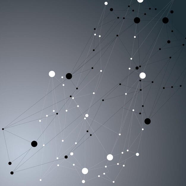 Geometrische einfarbige polygonale struktur mit linienmasche, modernes spitzenwissenschafts- und -technologieelement über dunklem hintergrund.