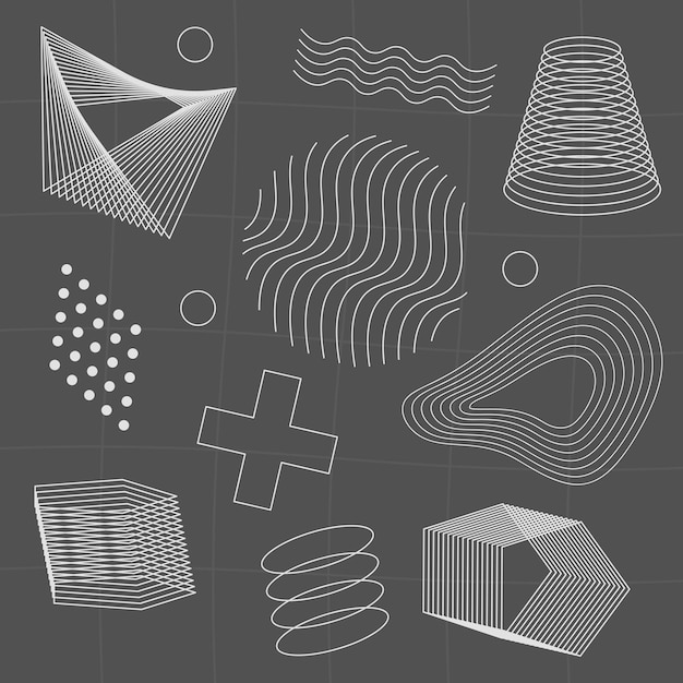 Vektor geometrische futuristische 3d-formen abstraktes wireframe-voluminöses vektorelement-design