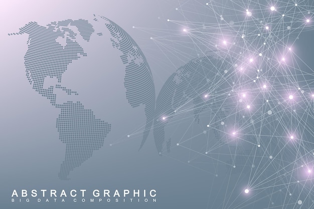 Geometrische grafische hintergrundkommunikation mit weltkarten-big-data-komplex mit verbundperspektive ...