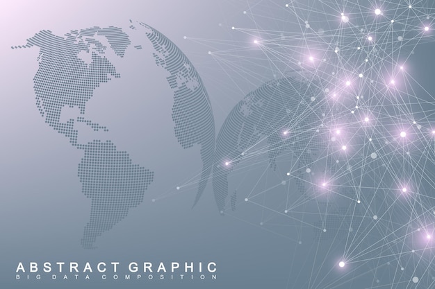 Geometrische grafische Hintergrundkommunikation mit Weltkarten-Big-Data-Komplex mit zusammengesetzter Perspektive ...