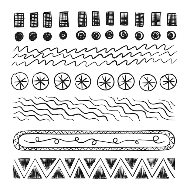 Vektor geometrische handgezeichnete streifenkollektion in verschiedenen stilen. perfekt für dekoration und ornamente.